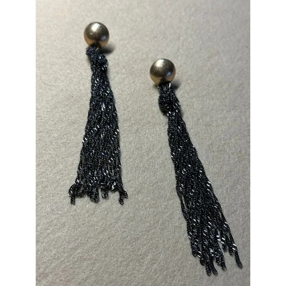BP. Black Chain Fringe Tassel Drop Earrings Gold Tone Statement NWT New Boho Gif